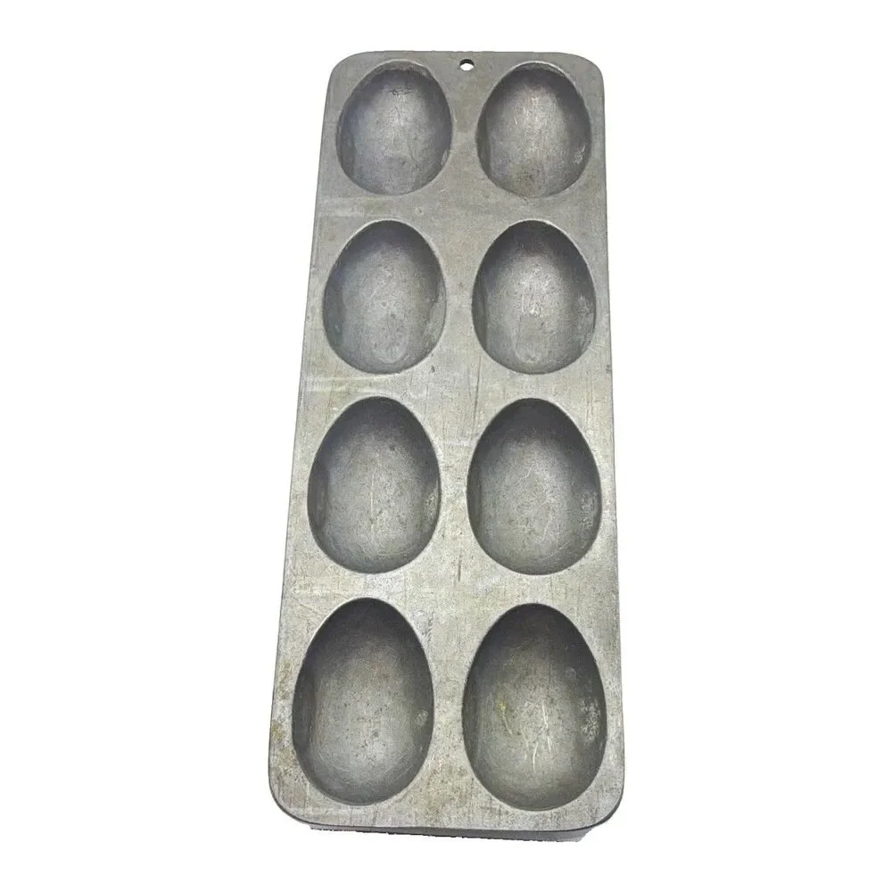 VTG Heavy Aluminum Cast Metal 8 Egg Candy Baking Mold Easter Farm Industrial Art